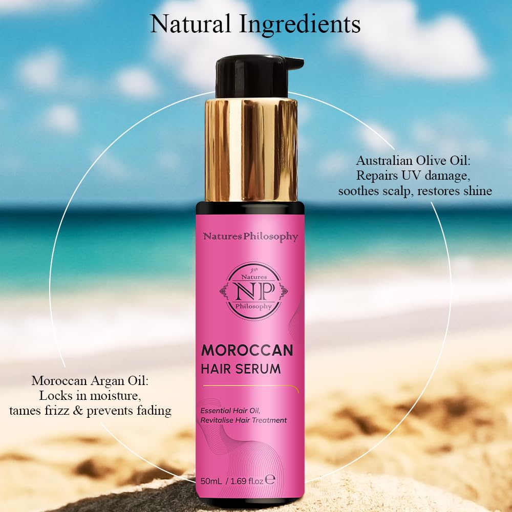 NP NATURES PHILOSOPHY Moroccan Oil Hair Products, Organic Moroccan Argan Oil Hair Serum, Anti-Frizz, Hydrating & Repairing Oil for Damaged Hair, Split Ends, Natural Shine for All Hair Types - 2 Pack