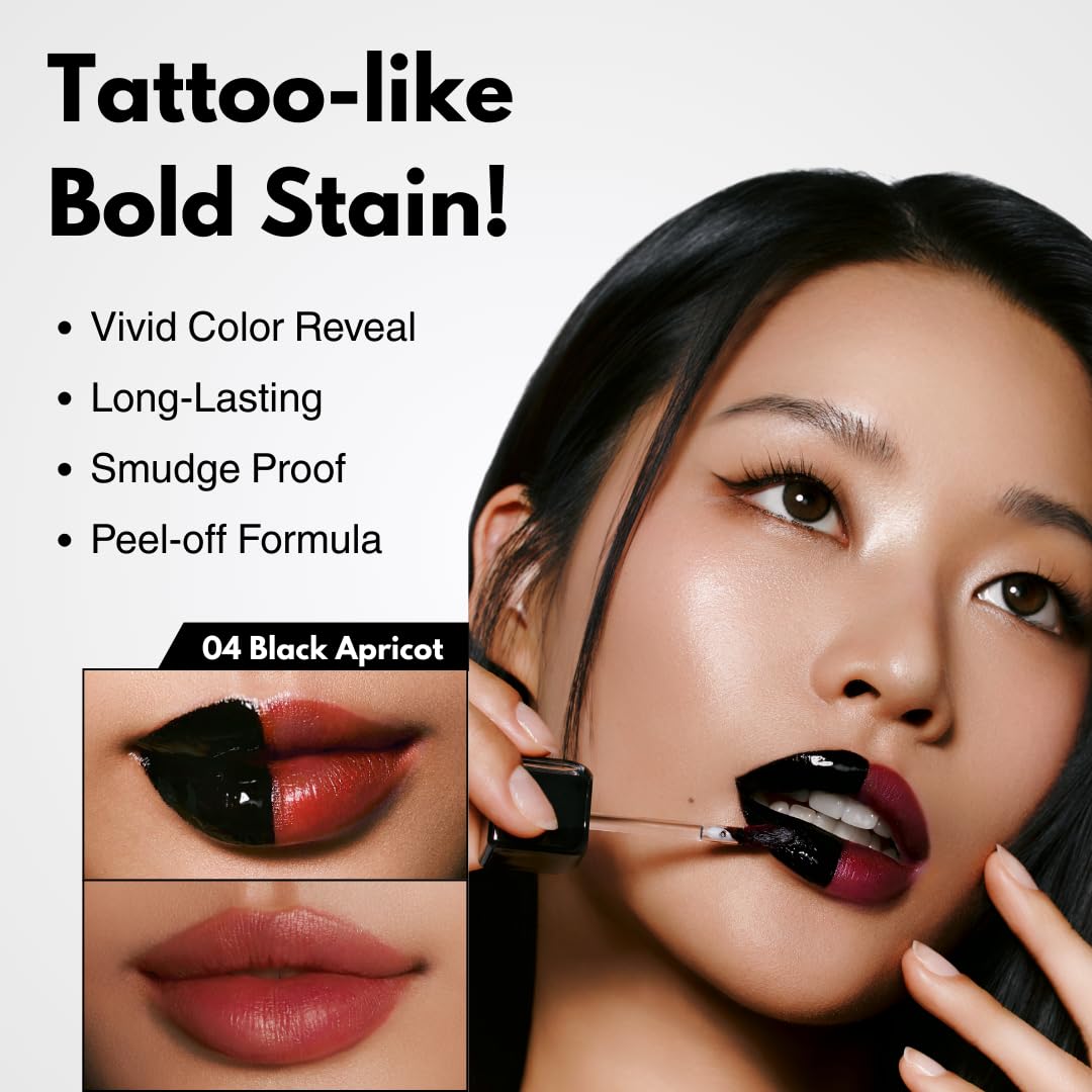 MILKTOUCH Black Peel Off Lip Tattoo - Long-Lasting Matte Lip, Waterproof & Transfer-Proof, Highly Pigmented, Stay-On-All-Day Lip Tint Stain (4.5g) #04 Black Apricot