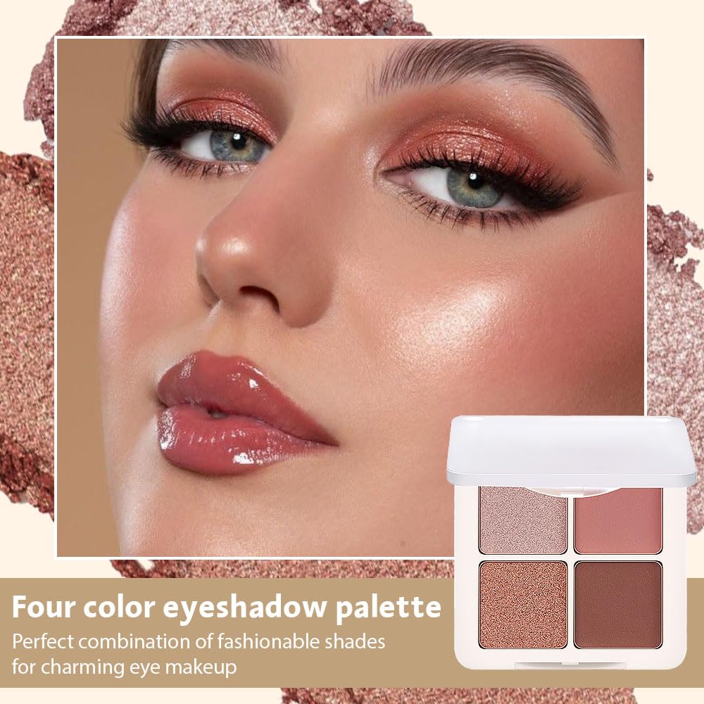 4 Colors Matte Shimmer Eyeshadow Makeup Palette,Rose Gold Nude Pink Natural Neutral Eye Shadow Palette,Long Lasting Waterproof Naturing-Looking Women Girls Eye Shadow