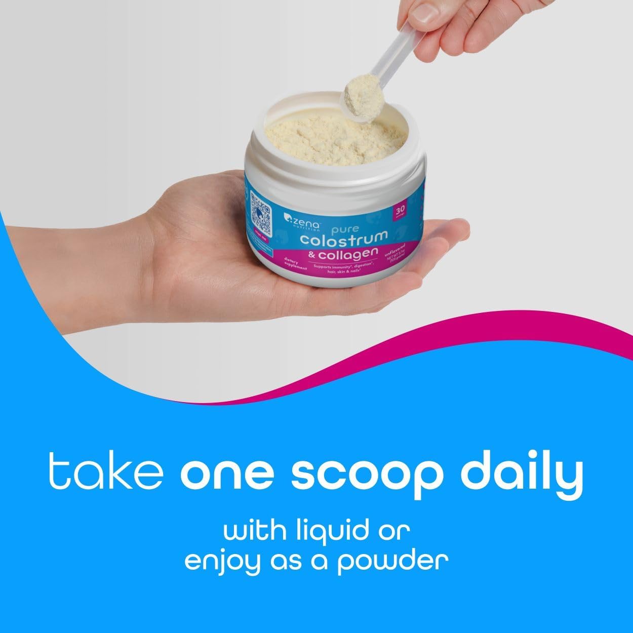 Zena Nutrition Bovine Colostrum & Collagen Powder Supplement for Gut Health, Immune Support, Digestion, Hair, Skin & Nails, Unflavored, Gluten & Sugar Free, 30 Servings