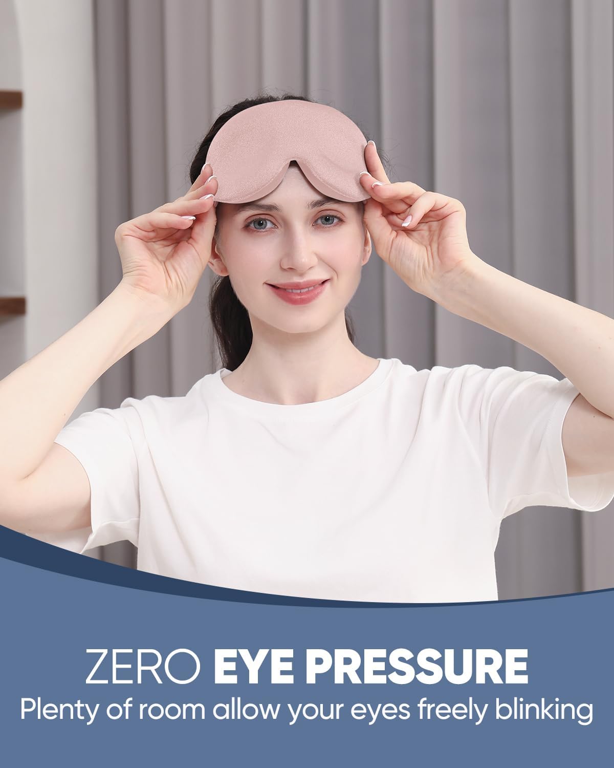 MZOO Luxury Sleep Eye Mask for Side Sleeper Men Women, Zero Eye Pressure 3D Sleeping Mask, Light Blocking Patented Design Night Blindfold, Soft Eye Shade Cover for Travel, Pink