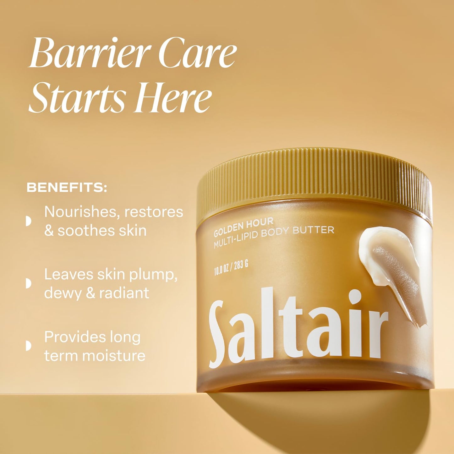 Saltair Multi-Lipid Body Butter - Rich, Nourishing Golden Hour Hydrating Body Cream with Ceramide Complex, Coconut Oil, Shea Butter, and Sea Buckthorn. Deep Moisturizing Dry Skin Care. 10oz Jar