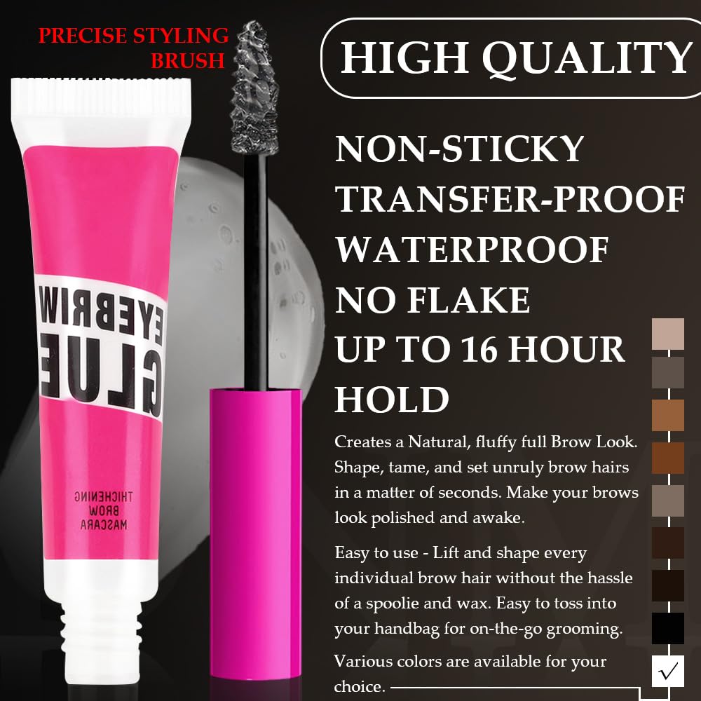 Tinted Thickening Brow Mascara,Brow Fast Sculpt,Waterproof, Transfer-proof, Brush to Fill in Eyebrows and Cover Gray Hairs - Cruelty Free - Light Medium Brown (1Pcs #09 transparent brow glue)