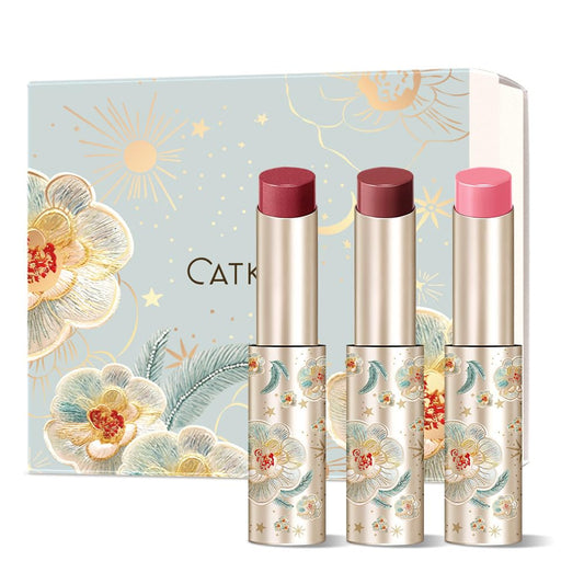 CATKIN Glossy Lip Balm 3pcs Gift Set, Ultra Hydating Glow Lip Tinted Jelly Plump Melting Balm Shea Butter Repair Soothing For Dry Lips Dewy Finished 0.12 oz 01