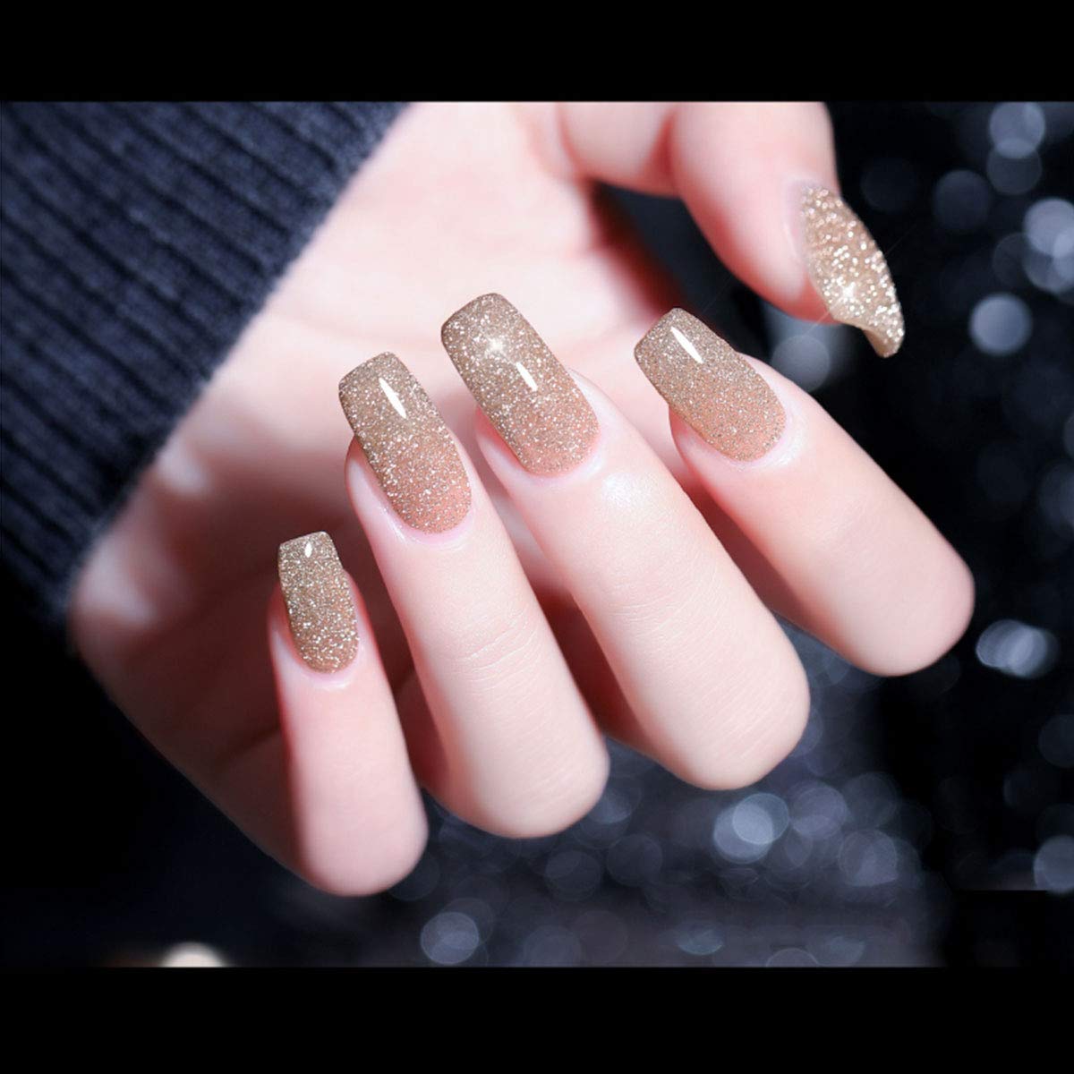 MIZHSE Reflective Gold Glitter Gel Nail Polish, Sparkly Shiny Gel Polish, Glossy Finish Nail Gel Soak Off Nail Art Salon Varnish Manicure for Beginners DIY at Home Popular Color