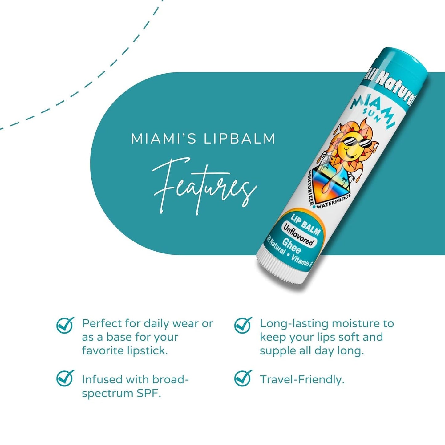 Miami Sun Natural Ghee Lip Balm, Hydrating Lip Treatment with Shea Butter & Beeswax, Organic & Non-Toxic, Best for Dry, Chapped Lips - Moisturizing, Healing, Chemical-Free Care (2 Pack Gift, Natural)