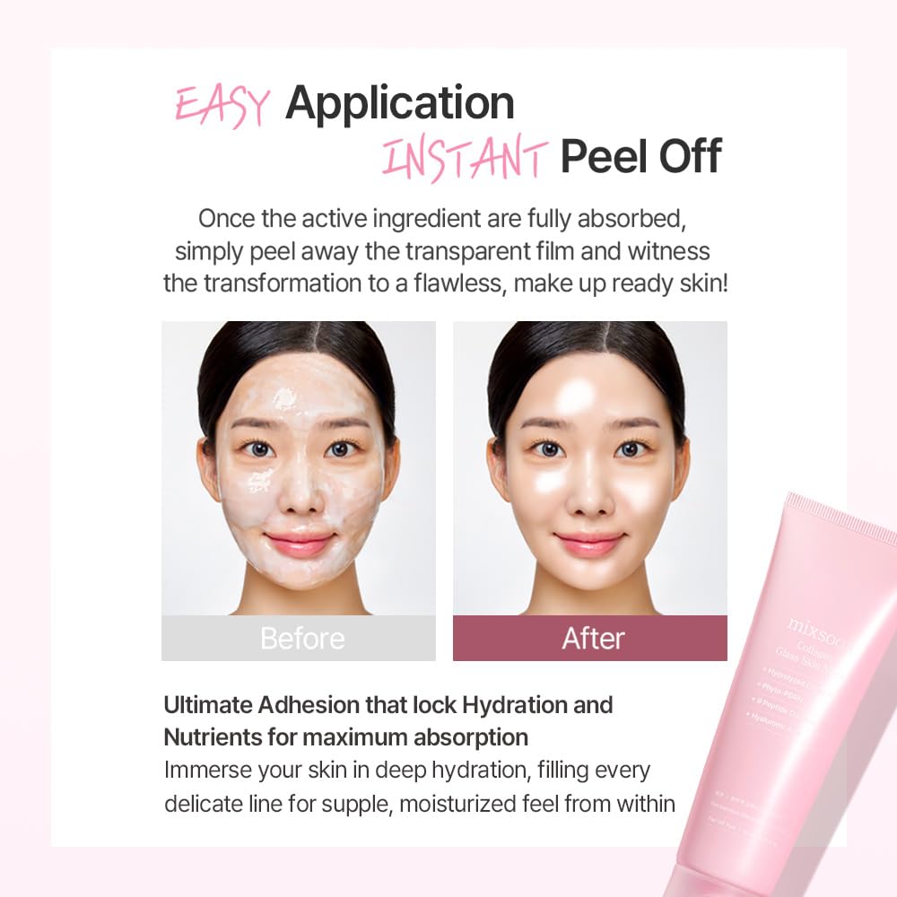 mixsoon Collagen Glass Skin Mask Peel off Facial Packs 2.71 Fl. Oz. / 80ml Collagen Wrapping Hydrating, Glow, Moisturizer For Korean Glass Skin Care