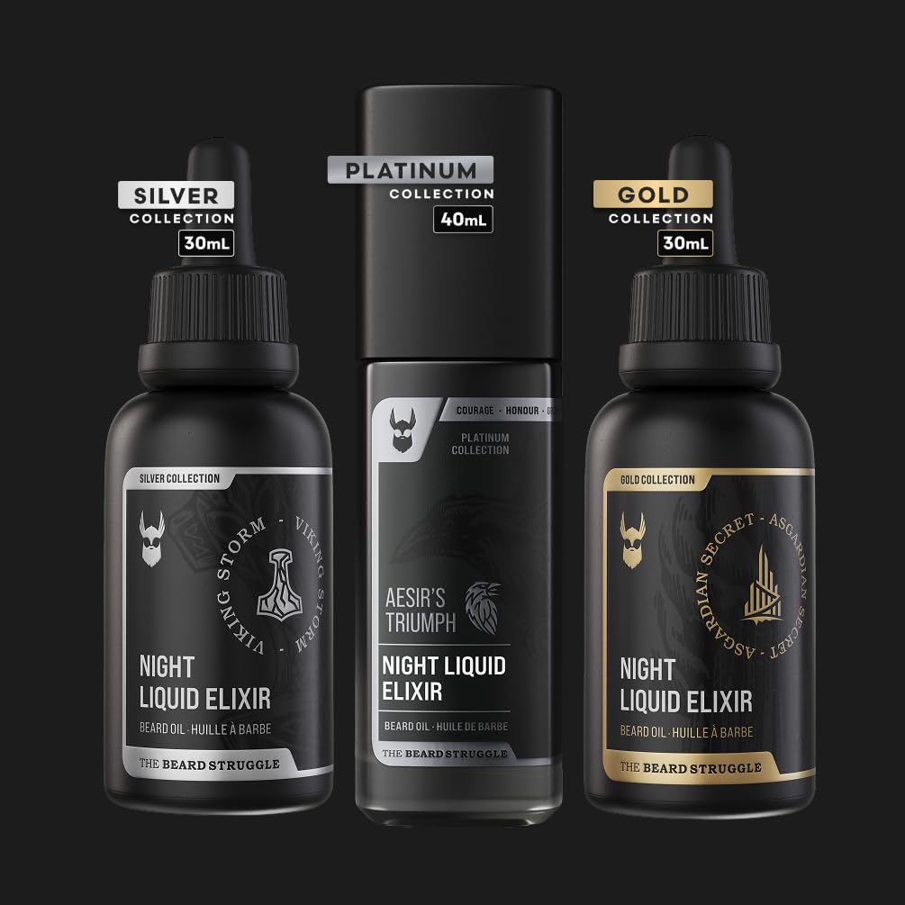 Beard Oil for Men by Beard Struggle - Night Liquid Elixir Beard Growth Oil - Natural Blend for Softens - Platinum Collection, Loki Unscented (1 Fl Oz)