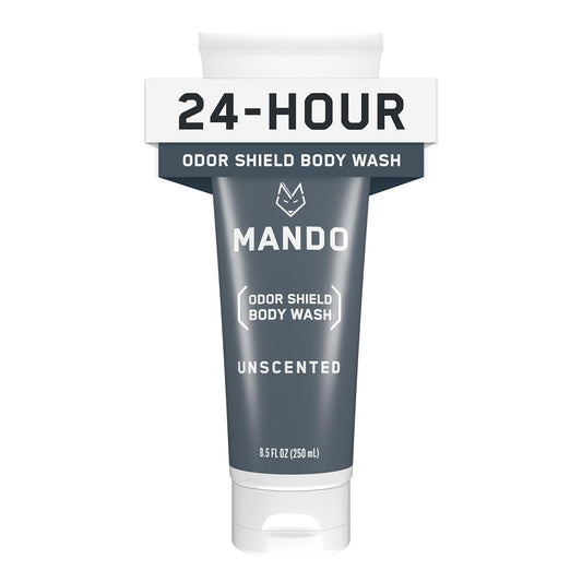 Mando Odor Shield Body Wash - 24 Hour Control - Removes Odor Better than Soap - SLS Free and Paraben Free, Skin Safe - 8.5 Ounce (Unscented)
