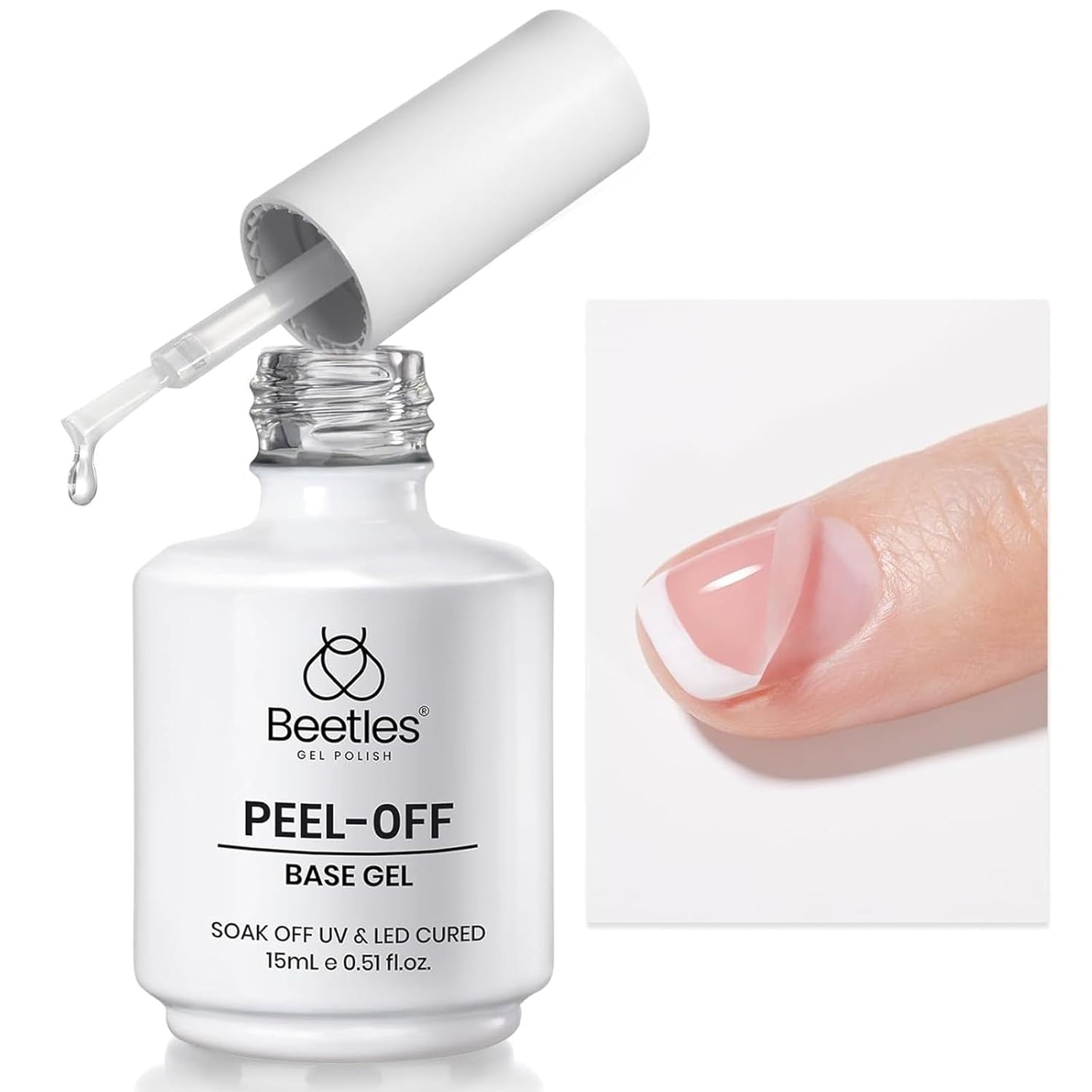 Beetles Peel‑Off Gel Base Coat 15 ml – Easy Removal Base Gel Nail Polish UV/LED Soak‑Off, Damage‑Free Low‑Odor 7‑10 Day Long‑Lasting, Beginner & Salon Friendly