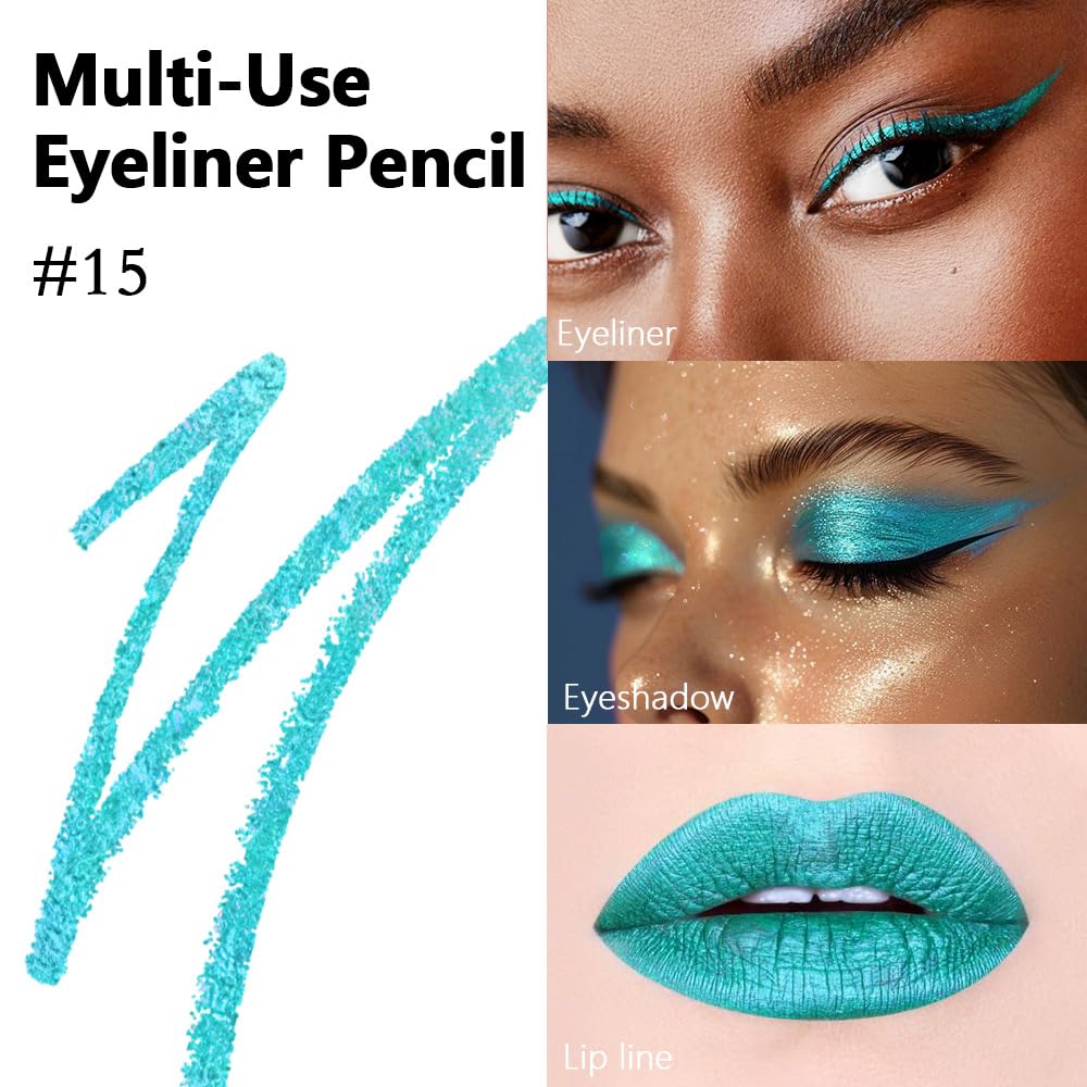 Kaely Gel Eyeliner Pencil for Women, Blue Green Eye Liner Waterproof Smudge Proof with Sharpener, Waterline Eye Makeup Liners, delineador de ojos contra el agua, Vegan & Cruelty-Free, 15