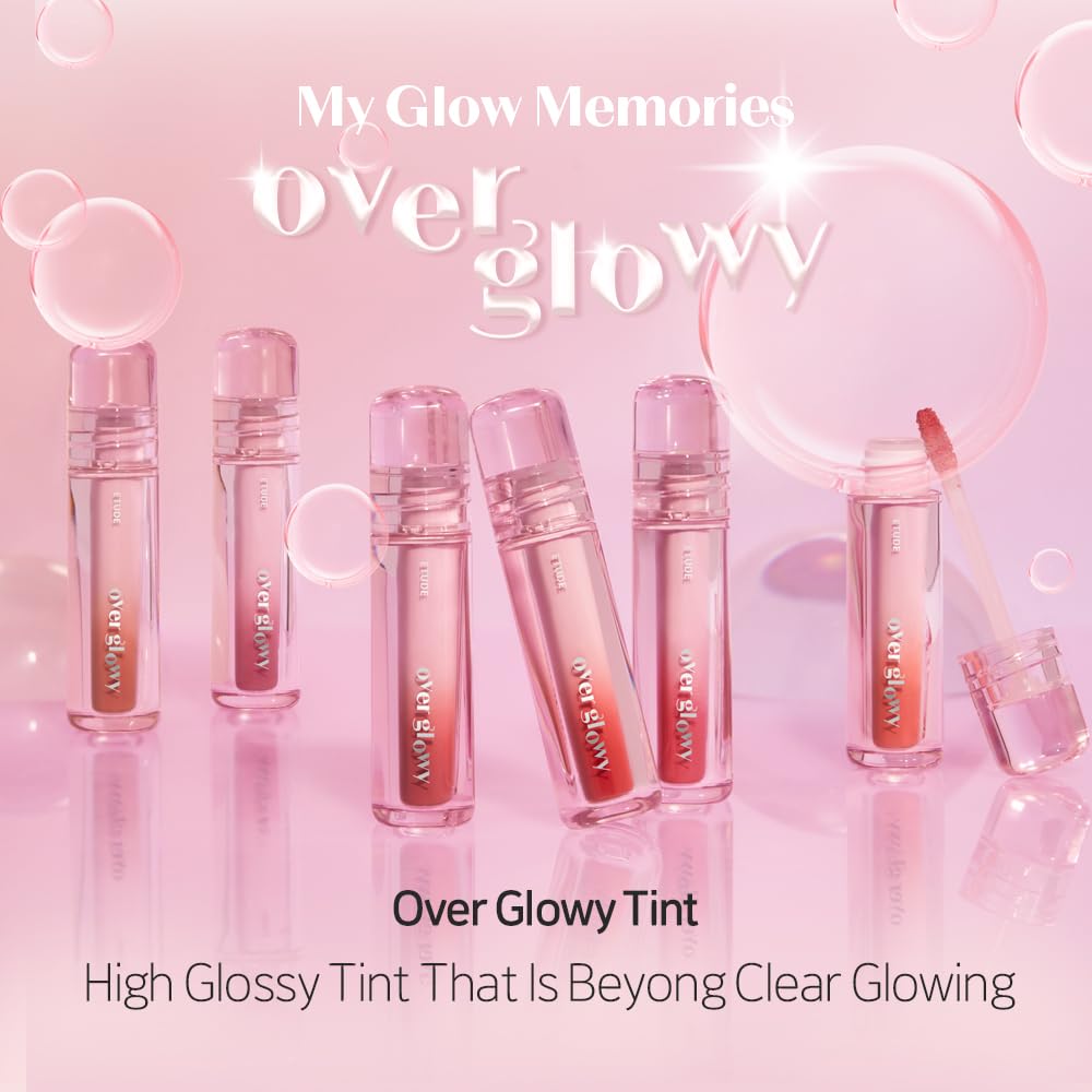 ETUDE Over Glowy Lip Stain Tint Buddy Beige, 0.1 oz (3 g), Lip Tint, Lipstick, Glossy Finish, Highly Moisturizing, Melotint, Plush, Glossy, Volume, Vegan Certified