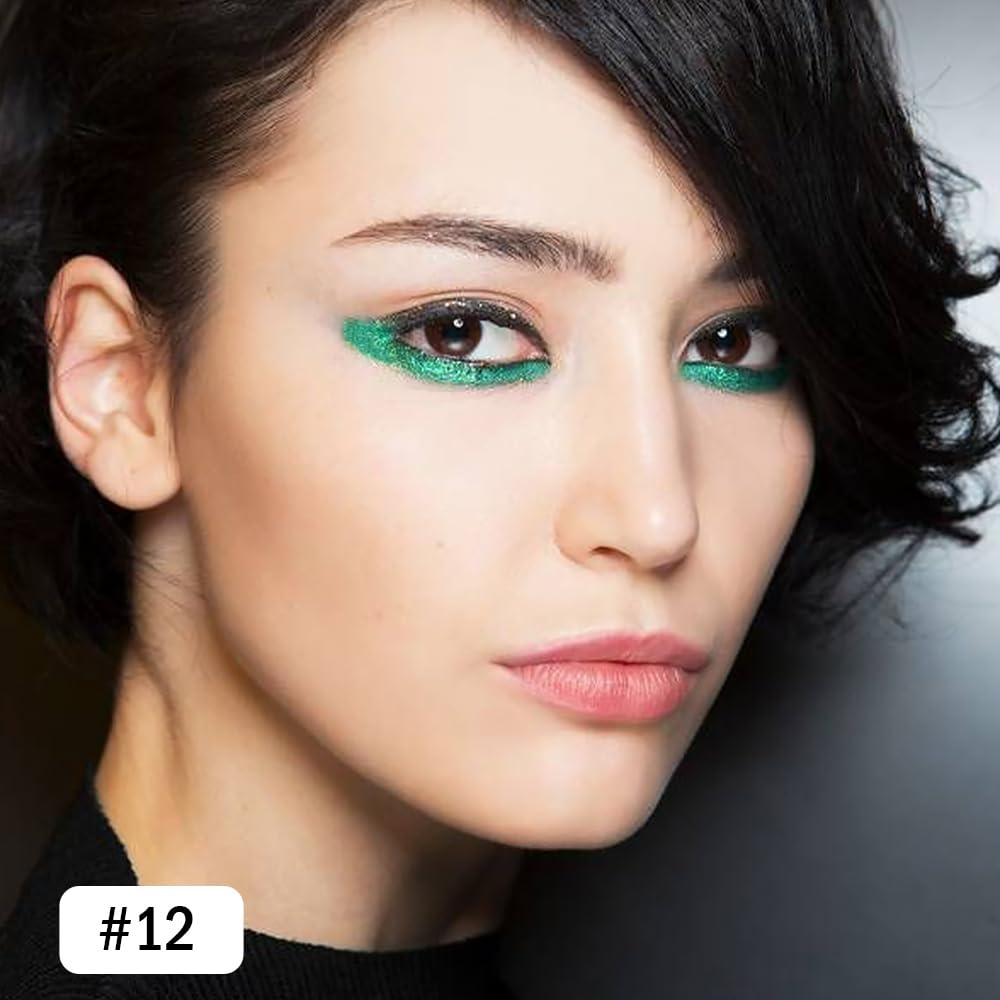 evpct Green Glitter Eyeliner Pencil for Eyes, Forest Green Metallic Shimmer Eye Liner Pencil Makeup Waterproof Smudge Proof, Colored Gel Waterline Eyeliner Face Eye Paint Stick Halloween Makeup 12