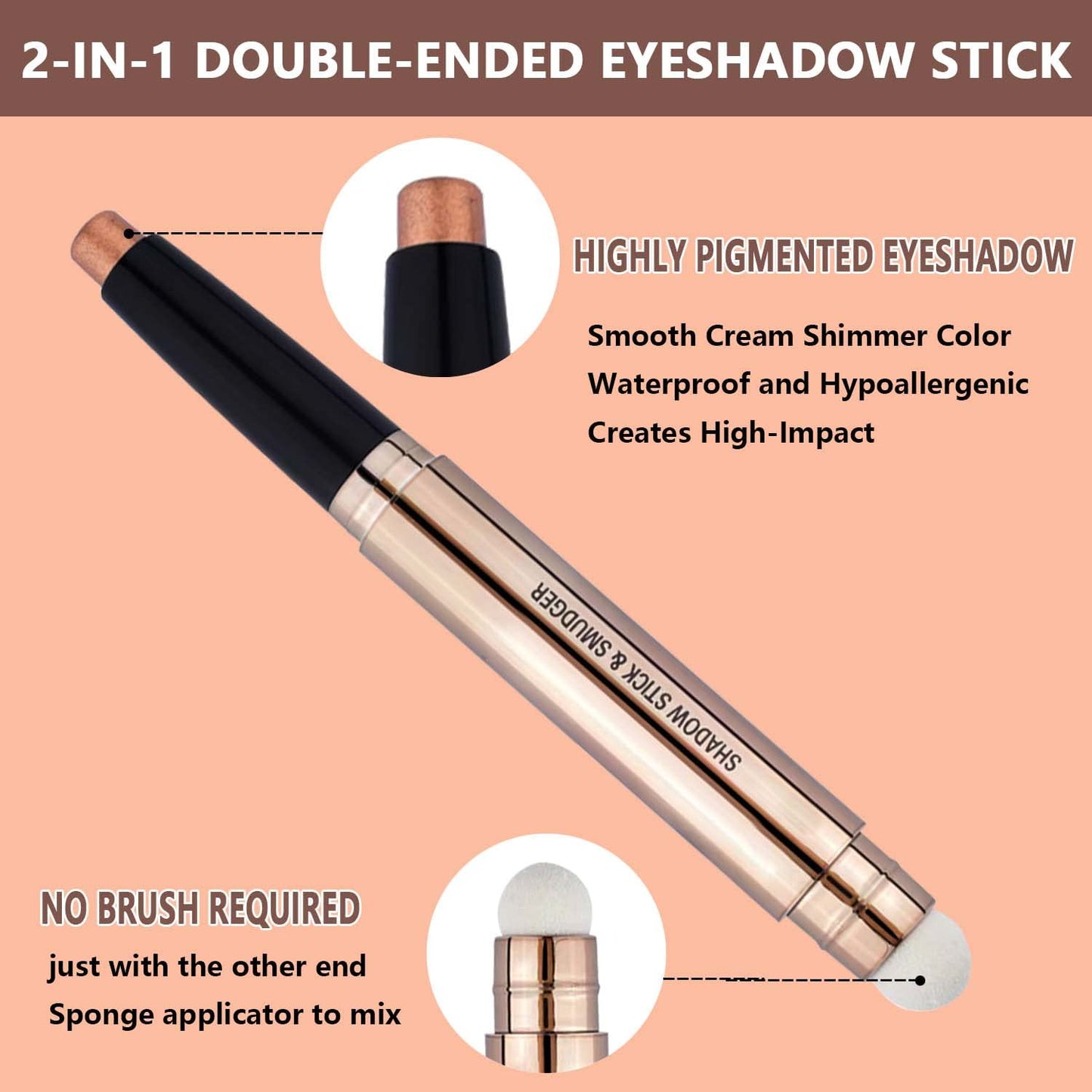 Eyeshadow Stick Smooth Cream Shadow Pencil Long Lasting Waterproof Eye Shadow Pen Highlighter Stick Makeup Hypoallergenic Multi-Dimensional Eyes Look (Champagne Shimmer #04)
