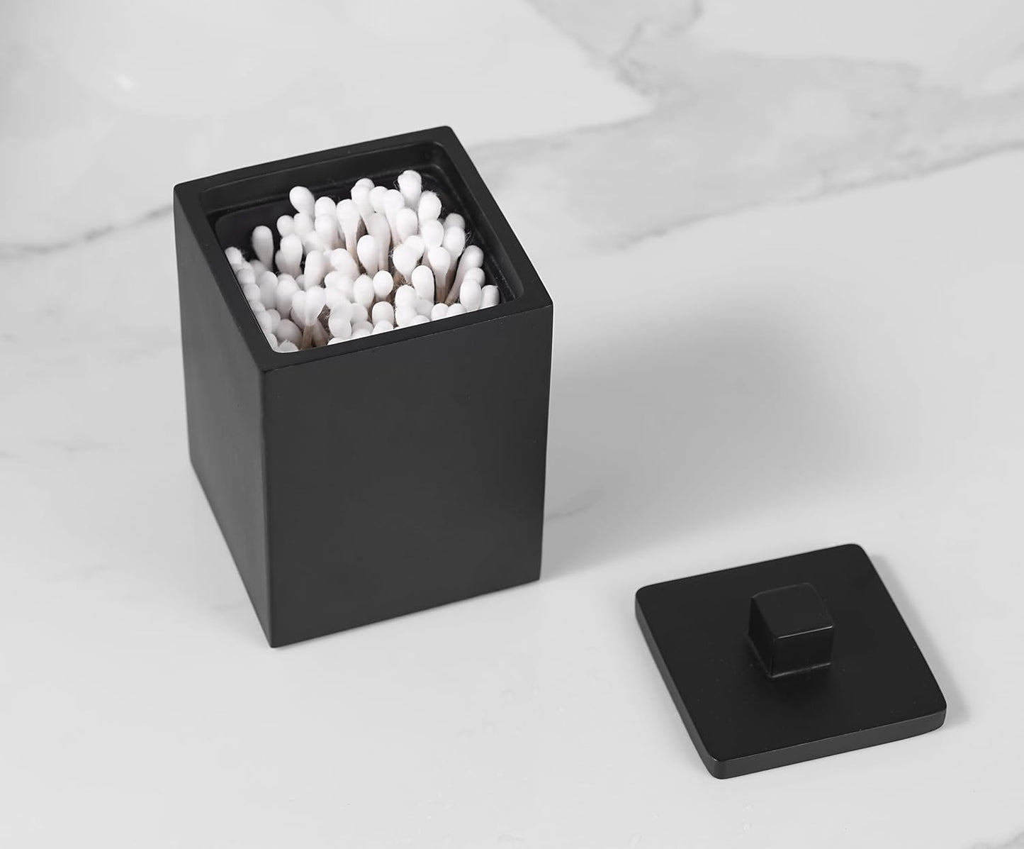 Resin Square Canister with Lid, Bathroom Qtip Holder, Cosmetics Makeup Accessories Storage for Makeup Sponge Bath Salts Storage Christmas Birthday Anniversary, Matte Black