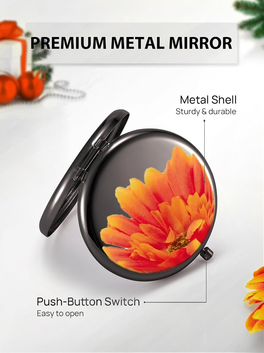 Compact Mirror Bulk, Pack of 24 Double-Sided 1X/2X Magnifying Metal Makeup Mirrors(Round, Onyx Black)