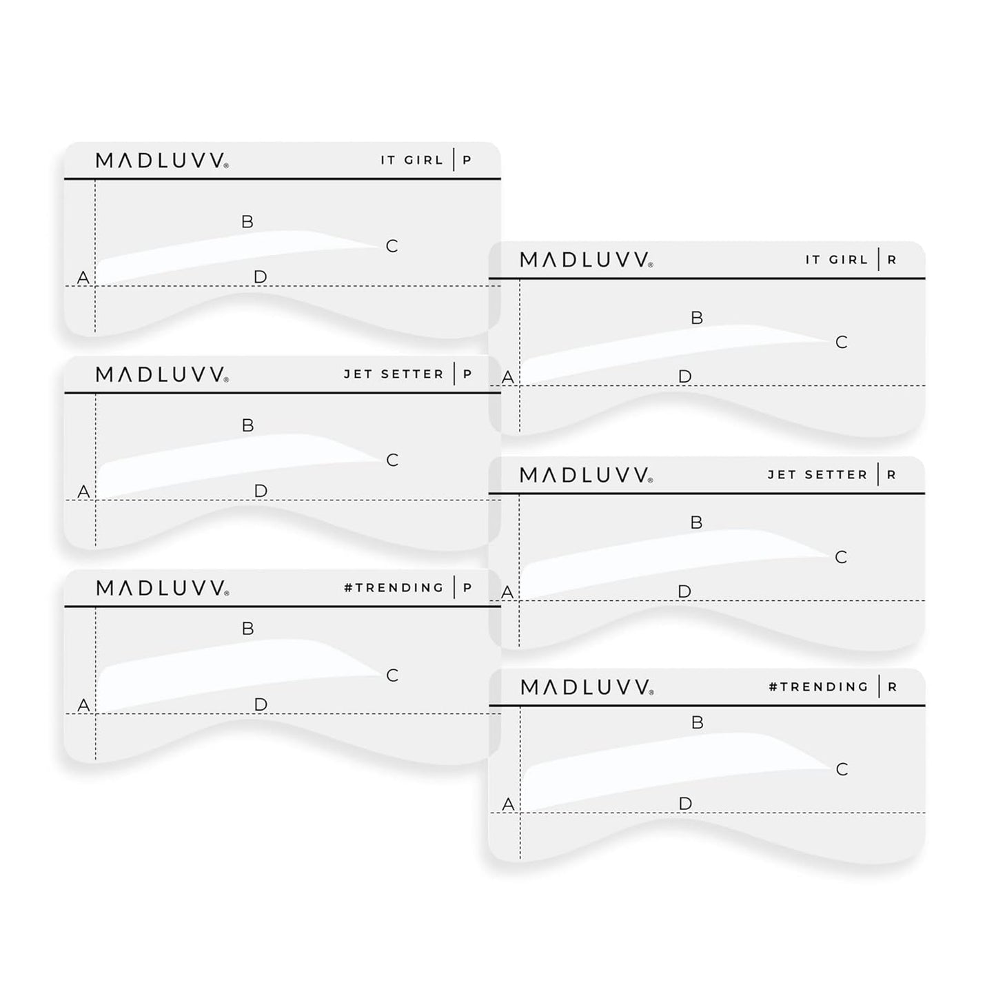 MADLUVV Eyebrow Shaper Stencils – 6 Reusable Stencils for Microblading, Brow Mapping & Shaping – Petite & Regular Sizes – for PMU & Semi-Permanent Makeup Artists - Straight Up Set