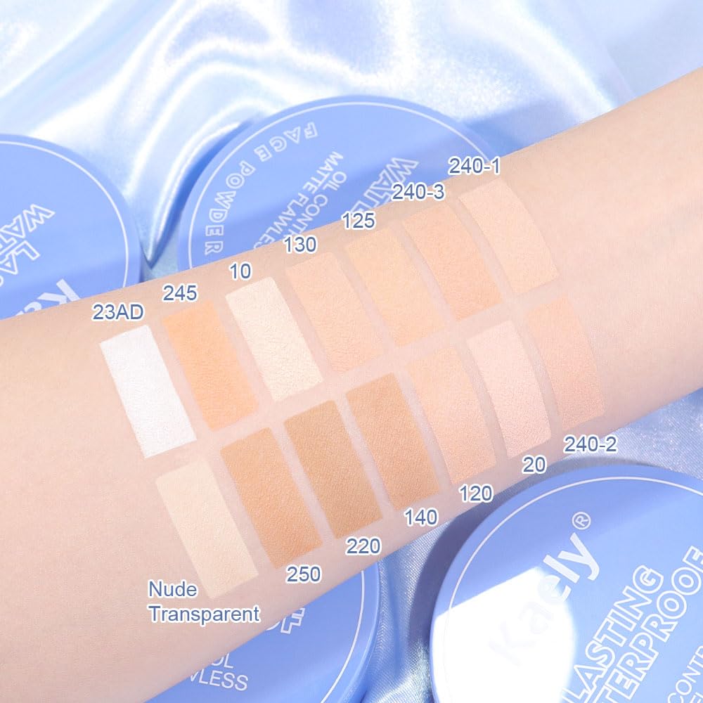 Kaely Oil Control Face Pressed Powder, Perfection Matte Compact Powder, Long Lasting Waterproof Finishing Powder Makeup, polvo compacto de maquillaje, Lightweight, Vegan, 250 Radiant Sand