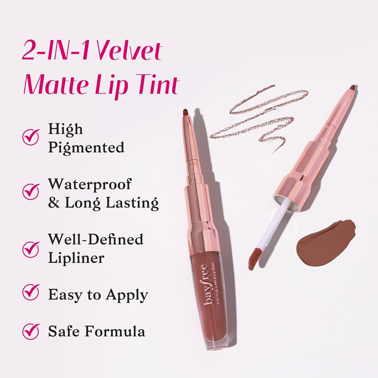 2-IN-1 Lip Liner and Lip Stain, High Pigmented Long Lasting Velvet Lip Tint, Well-Defined Lipliner, Weightless Waterproof Not Animal Tested, Matte Finish Makeup