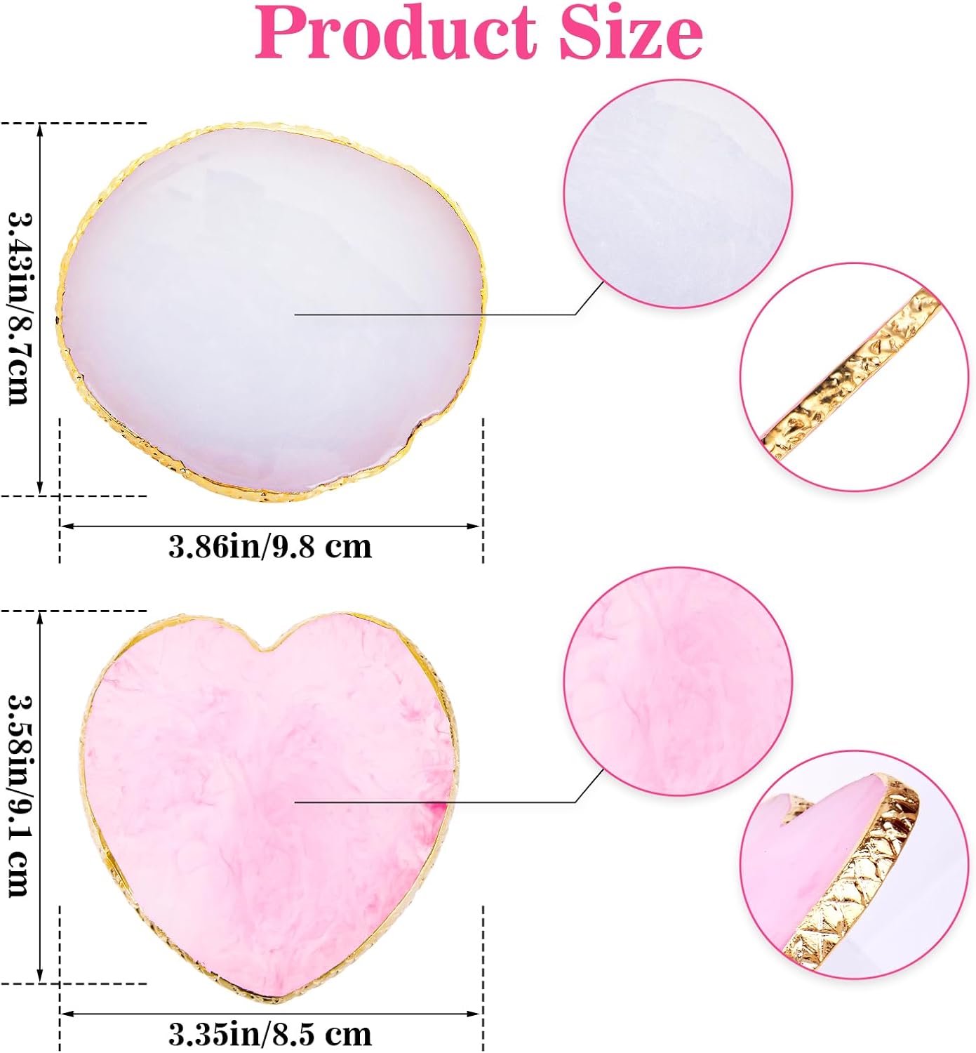 2pcs Heart-Shaped Resin Nail Art Palette, Gold Edge Round Makeup Mixing Palette, Nail Polish Plate, Nail Art Display Board Makeup Plate Cosmetic Mixing Tools