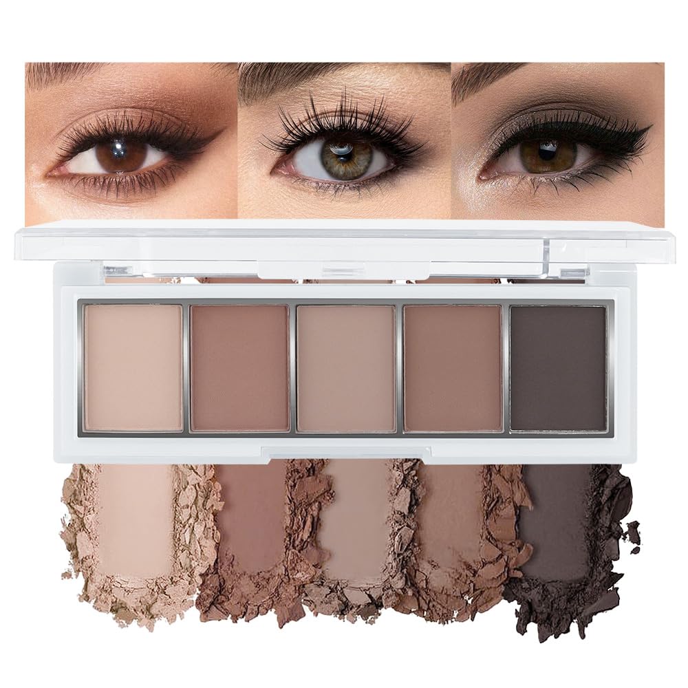 AMY'S DIARY Neutral Nude Brown Eyeshadow Palette Makeup, 5 Colors Cool-Toned Velvety Matte Finish, Nude Taupe Eye Shadows, for Brown Eyes Long Lasting Naturing-Looking (04#)
