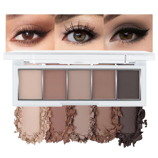 AMY'S DIARY Neutral Nude Brown Eyeshadow Palette Makeup, 5 Colors Cool-Toned Velvety Matte Finish, Nude Taupe Eye Shadows, for Brown Eyes Long Lasting Naturing-Looking (04#)