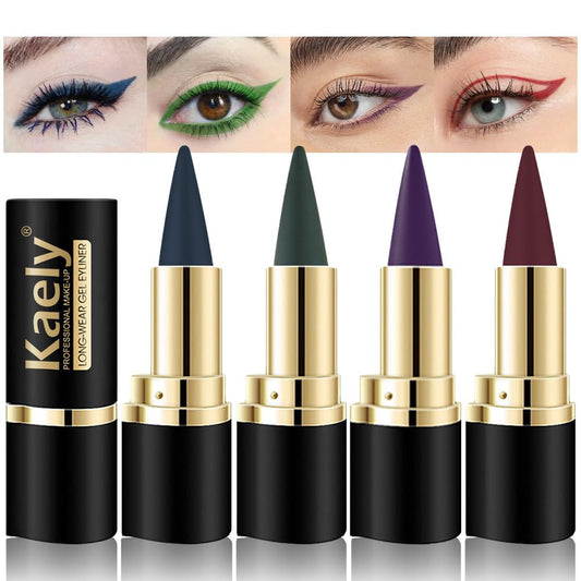 Kaely 4Pcs Dark Blue Green Purple Red Gel Eyeliner Pencil,Cream Waterproof Smudge Proof Eye Liner,Halloween Makeup,Eye Black Face Paint Lipstick Crayon,Color Colorful Eyeliner Eyeshadow Stick