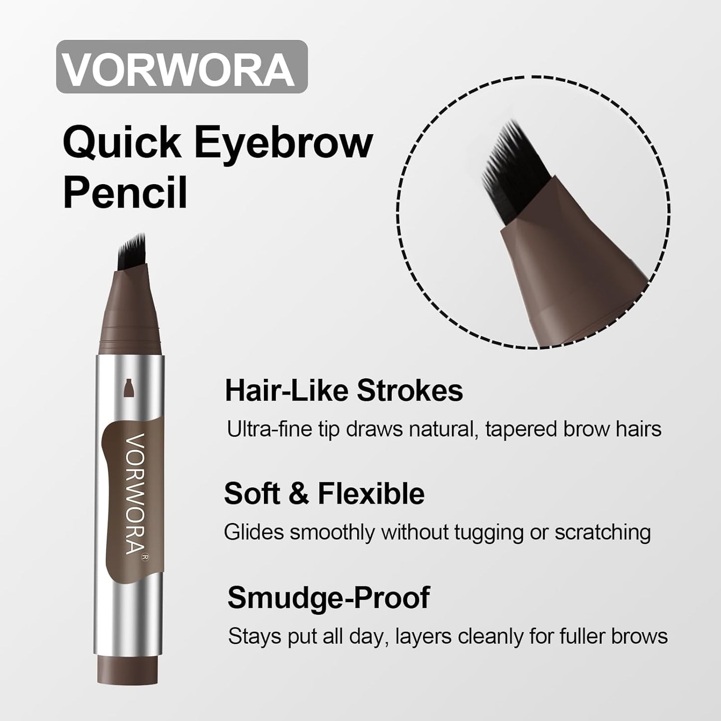 Quik Eyebrow Pen, Microblading Eyebrow Pencil, Brow-Fection Angled Brush Upgraded Dip, Long Lasting Smudge Proof, Easy to Color, Brown