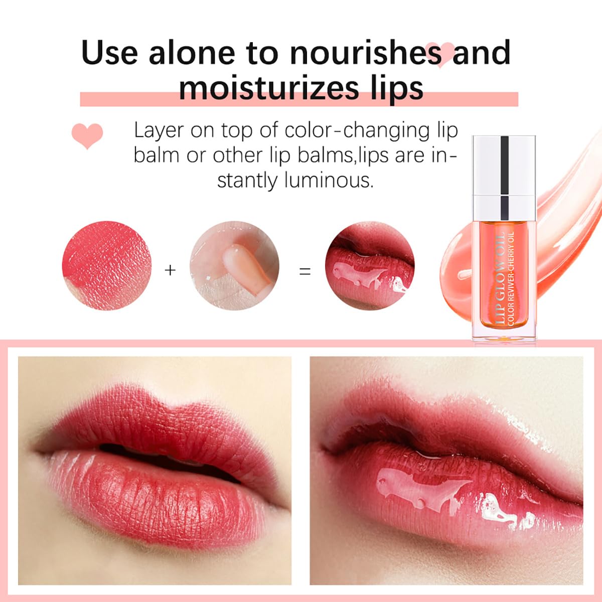 Hydrating Lip Glow Oil Moisturizing Plumping Lip Tint Lip Gloss Transparent Lip Balm Long Lasting Nourishing Repairing Lightening Lip Lines (012#+015#)