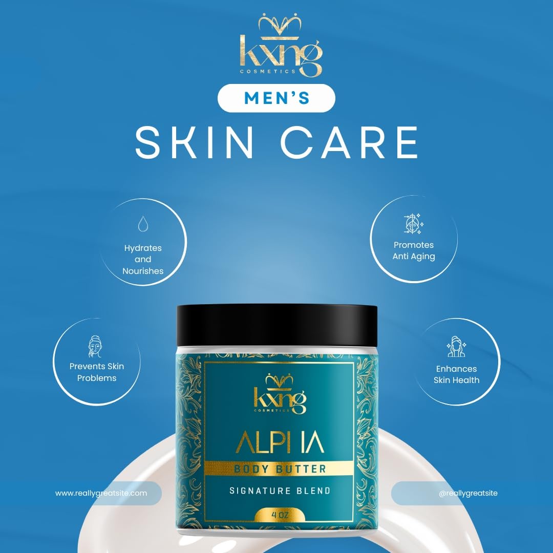 KXNG Cosmetics, Body Butter, Organic Skin Care for Men and Women, Body Moisturizer Lotions and Creams, Raw Shea Butter, Cocoa Butter, Mango, Coconut Oil, Hand, Foot, All Skin Types (Alpha)