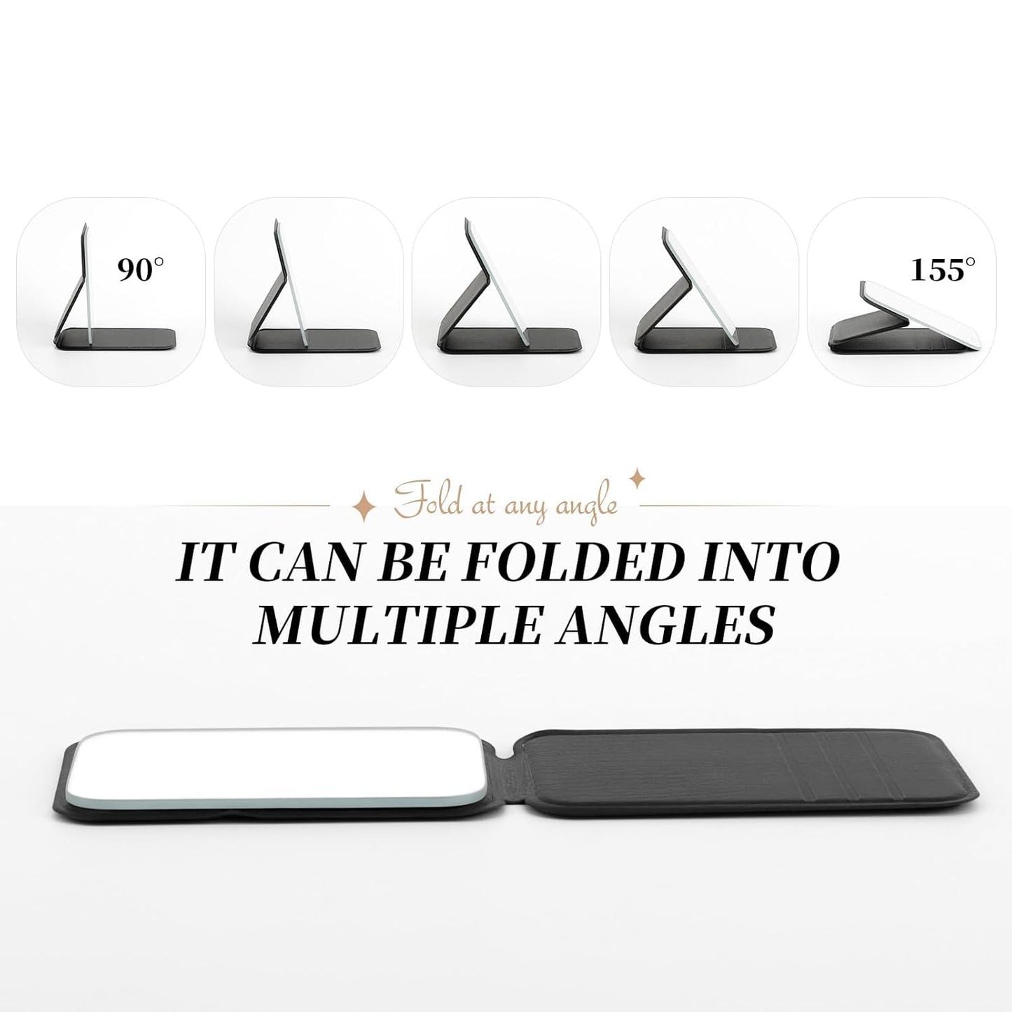 DUcare Mini Folding Mirror Portable Travel PU Portable Adjustable Rectangular Ultrathin Vanity Mirror with Stand, for Travel, Camping,Home