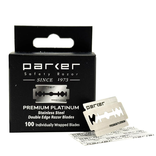 Parker Premium Platinum Double Edge Safety Razor Blades - 100 Count Salon Pack | Swedish Steel, Platinum-Tungsten-Chromium Coated | Smooth, Comfortable Shave | For Barbershop & Home Use