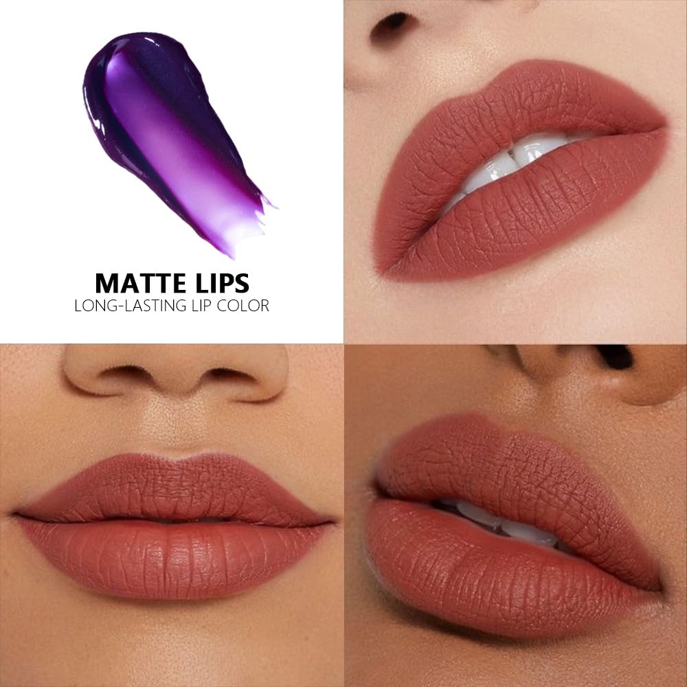 evpct Nude Brown Peel Off Lip Stain Tints with Tweezer, Matte Liquid Lipstick Lip Stain Long Lasting Waterproof for Women, Non-stick Cup Lipstick Peel Off High Pigmented Smudge-proof Easy to Apply, 04