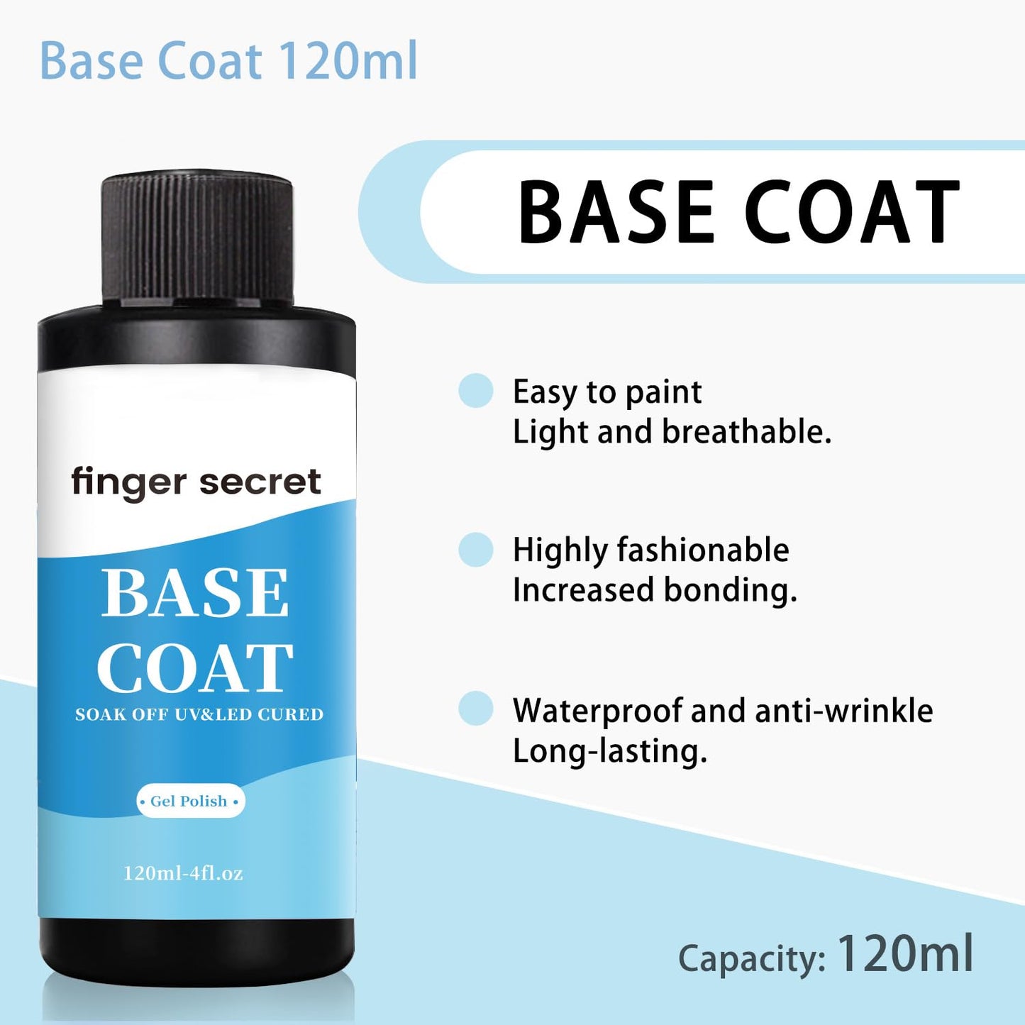 Base Coat,Top Coat Gel Nail Polish,Fast Drying Nail Polish,Nail Supplies for DIY in Salon or Home Use 1 * 120ml/4floz