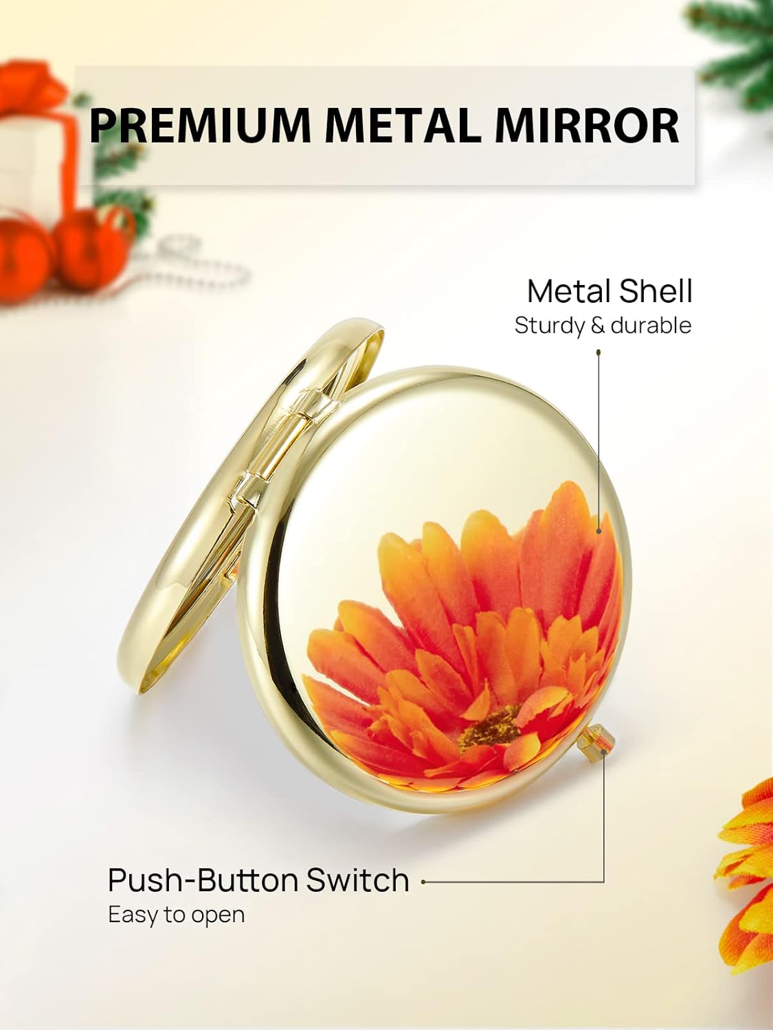 Compact Mirror Bulk, Pack of 12 Double-Sided 1X/2X Magnifying Metal Makeup Mirrors(Round, Gold)