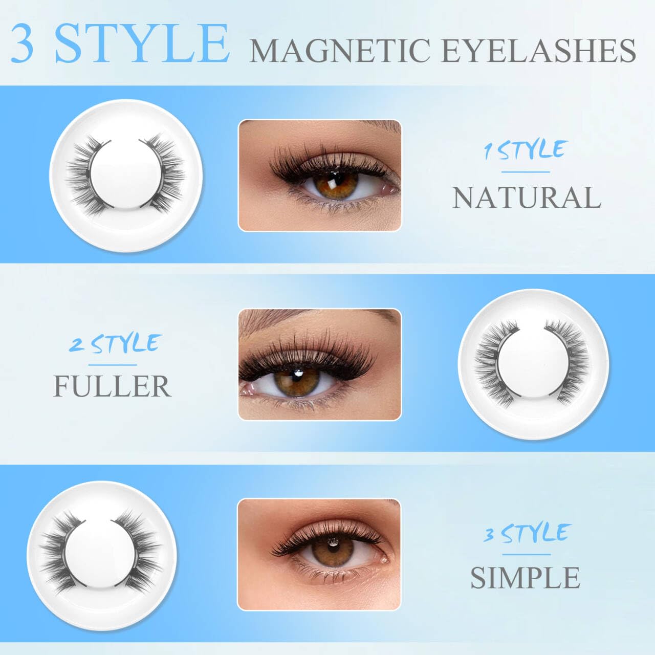 Ealra Craft Magnetic Eyelashes with Applicator,Reusable Magnetic Eyelashes Natural Look,Easy to Wear and Remove Soft Lashes kit(Natural+Simple)