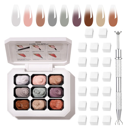 Ombre Gel Nail Polish Nail Sponges for Ombres 9 Series Colorful Blush Effect Gradient Painting Gel for Ombre Nails Multistyle French Manicure Nail Art DIY Home (A2, 1)