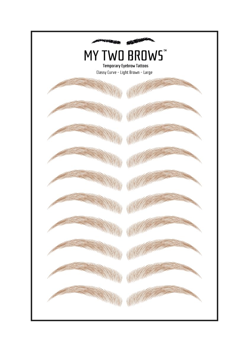 (10 pairs) Light Brown Temporary Eyebrow Tattoo - Large Size - Waterproof & Smudgeproof - Classy Curve Style Eyebrow Stickers - Sheet Lasts up to 30 Days - Won't Work on Existing Brows