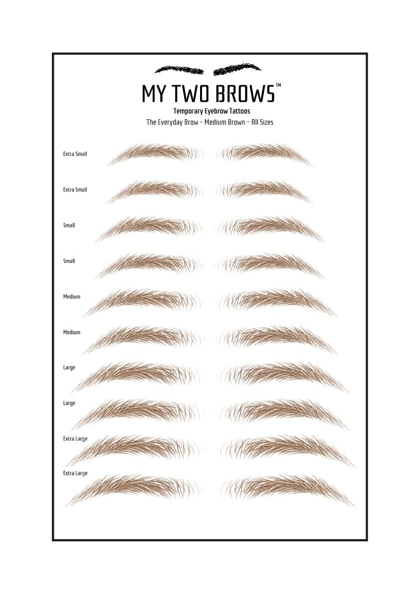 (10 pairs) Medium Brown Temporary Eyebrow Tattoo - Extra Small Size - Waterproof & Smudgeproof - Everyday Brow Style Eyebrow Stickers - Sheet Lasts up to 30 Days - Won't Work on Existing Brows