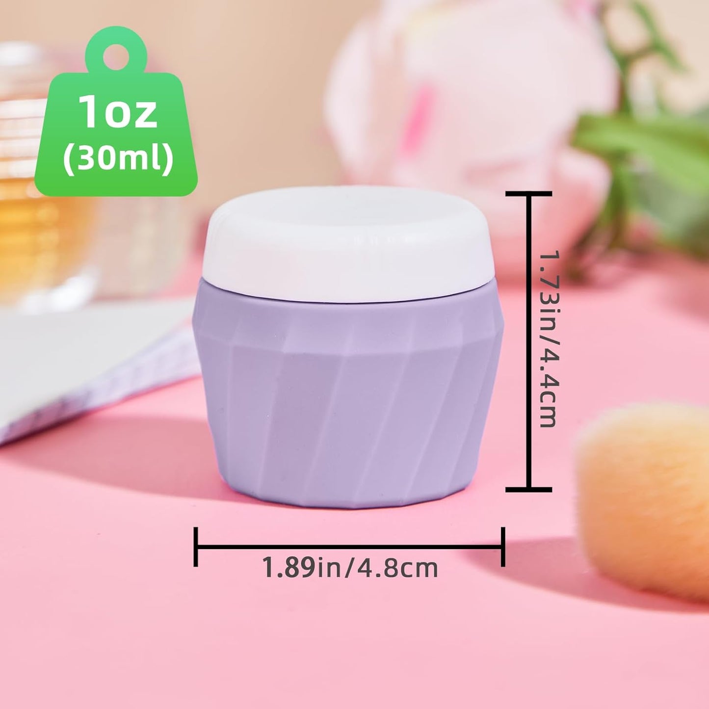 Travel Containers for Toiletries, Premium Silicone Cosmetic Cream Jars, TSA Approved Leak-Proof Refillable Travel Size Toiletries with Clear Bag for Cosmetic Face Body Cream (Purple, 1OZ)