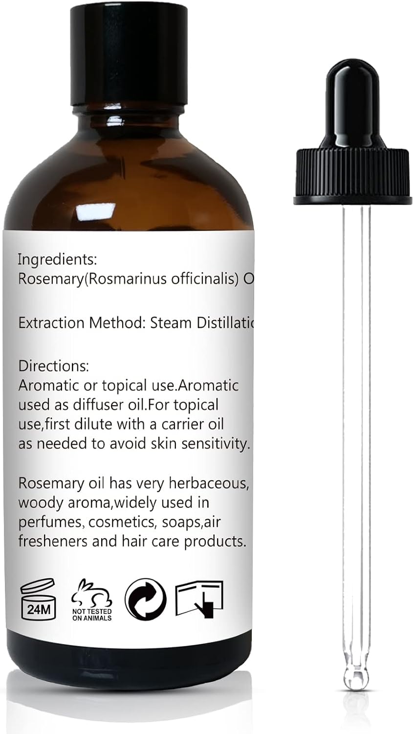 Rosemary Essential Oil, Pure Undiluted Rosemary Oil for Hair Growth, Diffuser, Skin, Spray - 100ml