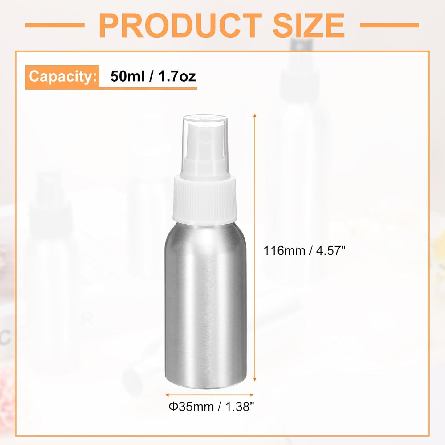 HARFINGTON 5pcs Aluminum Fine Mist Spray Bottles 50ml/1.7oz Metal Small Liquid Alcohol Refillable Travel Container with White Plastic Nozzle Cap for Perfume Skincare Cosmetic Storage Bottle