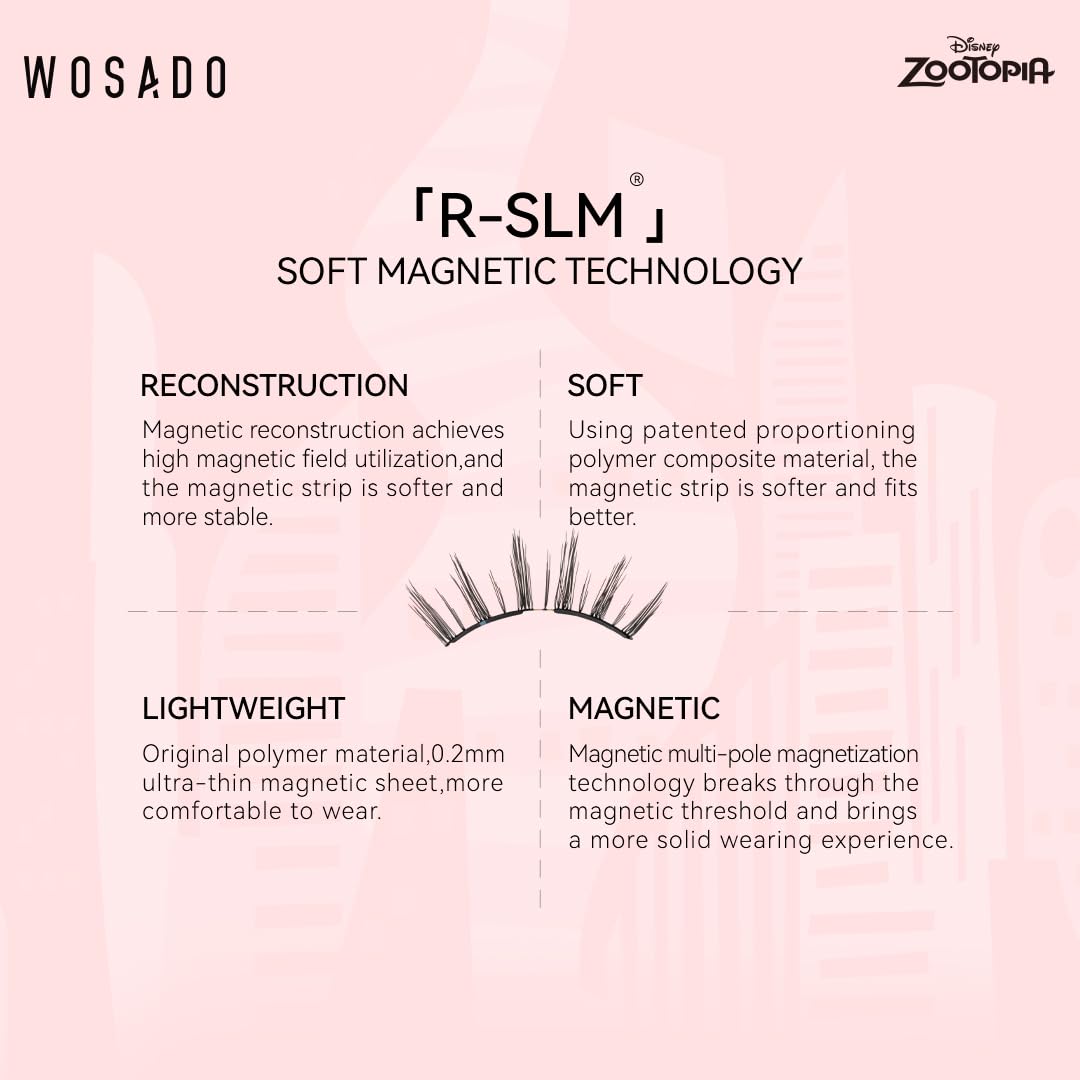 WOSADO×Disney Soft Magnetic Eyelashes Kit with Applicator, No.14 Frost Black Reusable Glue-free Wispy Magnetic Lashes, Cruelty-free False Lashes, Waterproof, Lightweight, Suit for Heavy Makeup
