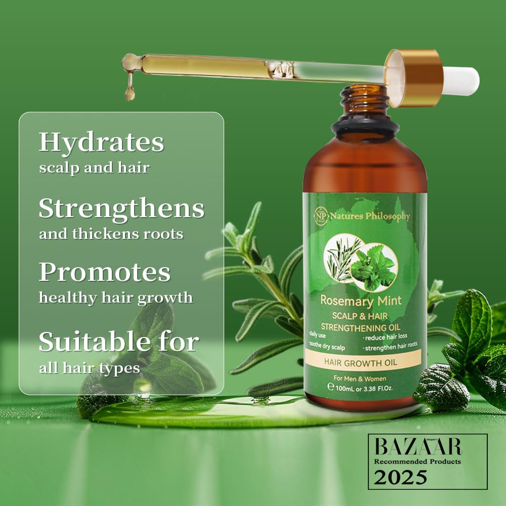 NP NATURES PHILOSOPHY Rosemary Oil for Hair Growth, Hair Growth Oil 3.38 fl oz, Anti-Hair Loss, Quickly Absorbed & Non-Greasy, Aussie Organic Hair Serum for All Hair Types, for Men and Women