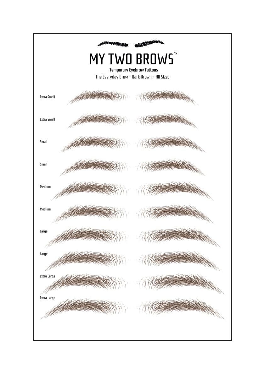 (10 pairs) Dark Brown Temporary Eyebrow Tattoo - Medium Size - Waterproof & Smudgeproof - Everyday Brow Style Eyebrow Stickers - Sheet Lasts up to 30 Days - Won't Work on Existing Brows