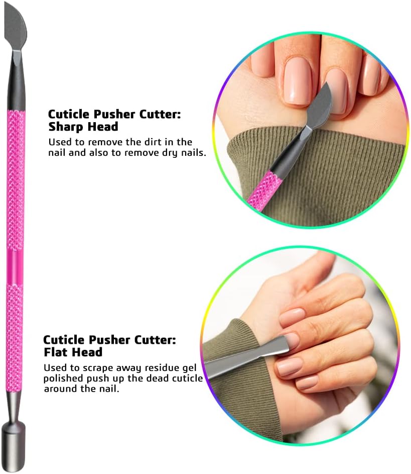 Professional Cuticle Trimmer with Cuticle Pusher Nail Cuticle Remover Nipper Silver Stainless Steel Sharp Blades Manicure Tools with Double Spring Nail Care Pedicure Nail Tools Home Spa (Pink)