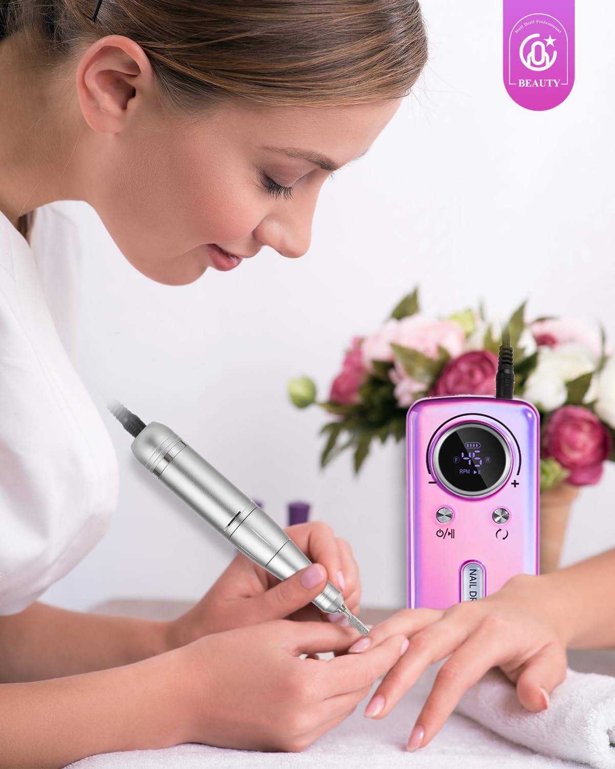 CozyZen Cordless Nail Drill Professional: 45000 RPM Rechargeable Electric Nail File Kit, Portable & Low Noise for Acrylic, Gel Nails, Manicure & Pedicure - Salon & Home Use