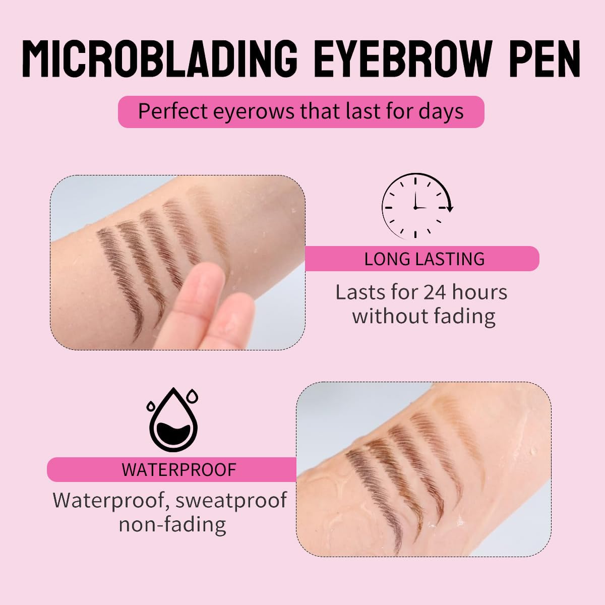 Microblading Eyebrow Pencils for Women - Eyebrow Pen 2-in-1 Dual-Ended Eye Brow Pencil with Precise 2-Fork-Tip & Brush-Tip Waterproof Eyebrow Pen for Hair-Like Brows, Last All Day, Light Brown