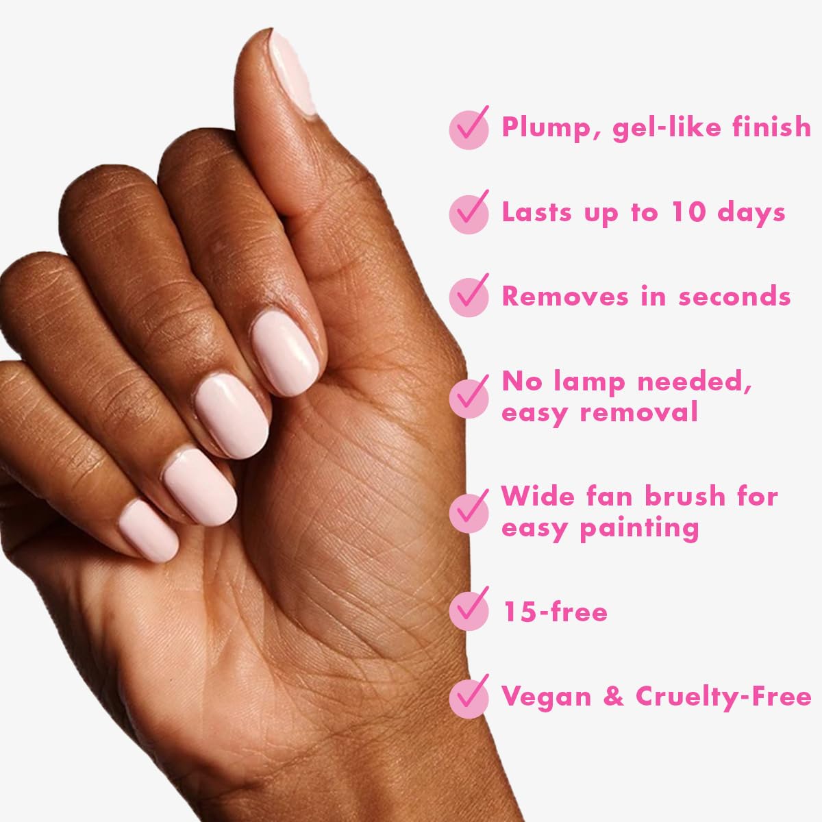 Olive & June Long Lasting Nail Polish | Plump Gel-Like Finish No Lamp Needed | Lasts up to 10 days | Salon-Quality Color at Home | 15-Free, Vegan & Cruelty-Free Chip-Resistant Shine | GH Baby Pink