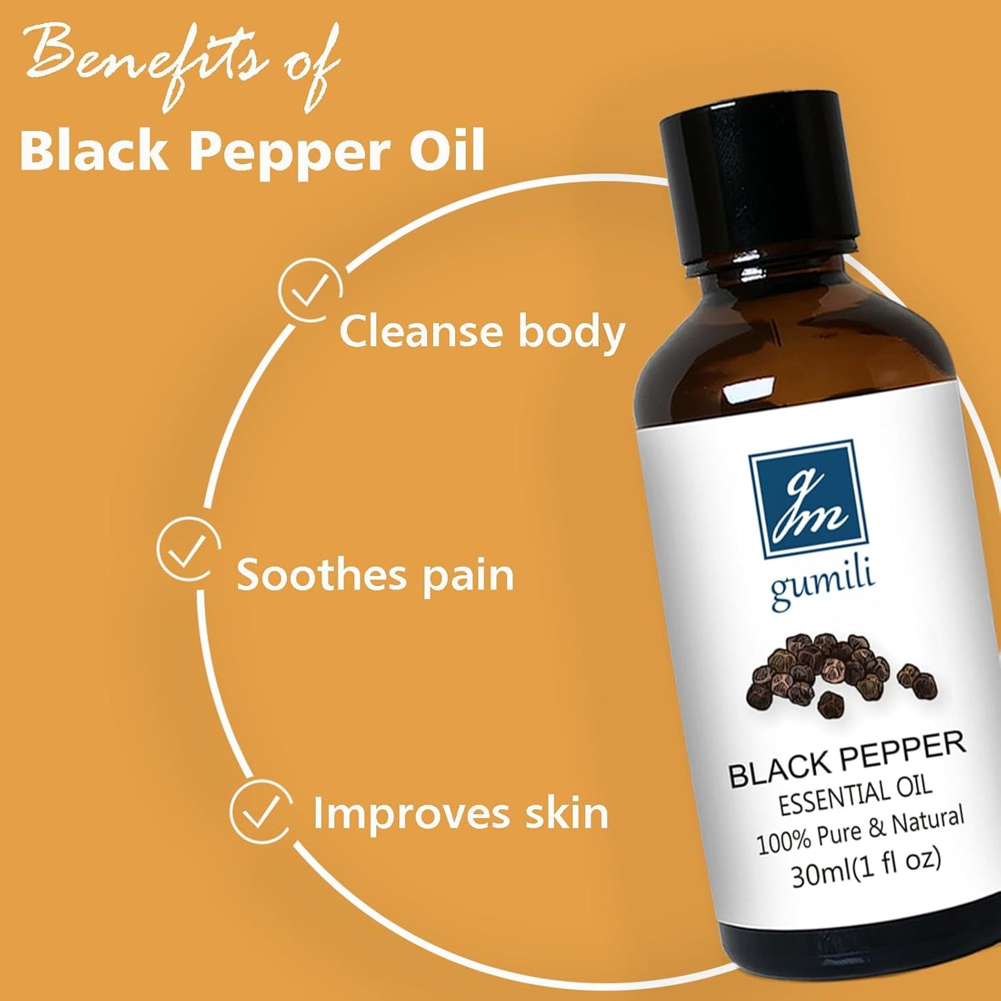 Black Pepper Essential Oil 1 Oz – 100% Pure Natural Black Pepper Oil for Diffuser, Massage, DIY Blends & Personal Care, Fresh Spicy Aroma